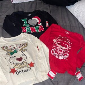 3 NEW Little Girls Christmas Long Sleeve Tops Size XS 4/5